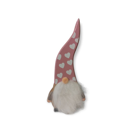 Picture of WOODEN PINK GNOMES WITH HEARTS WOODEN HAT